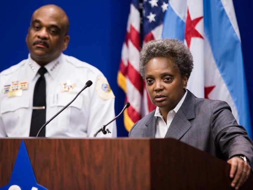 Lori Lightfoot, then the Chicago Police Board president, at announcement of the Chicago Police Department’s newly revised use-of-force policy on May 17, 2017. | Santiago Covarrubias / Sun-Times