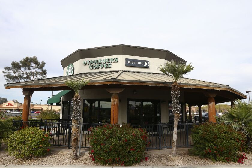 A Starbucks Community Store, which offers customers the usual Starbucks products along with a large space for community meetings and programs, in photographed in Phoenix.