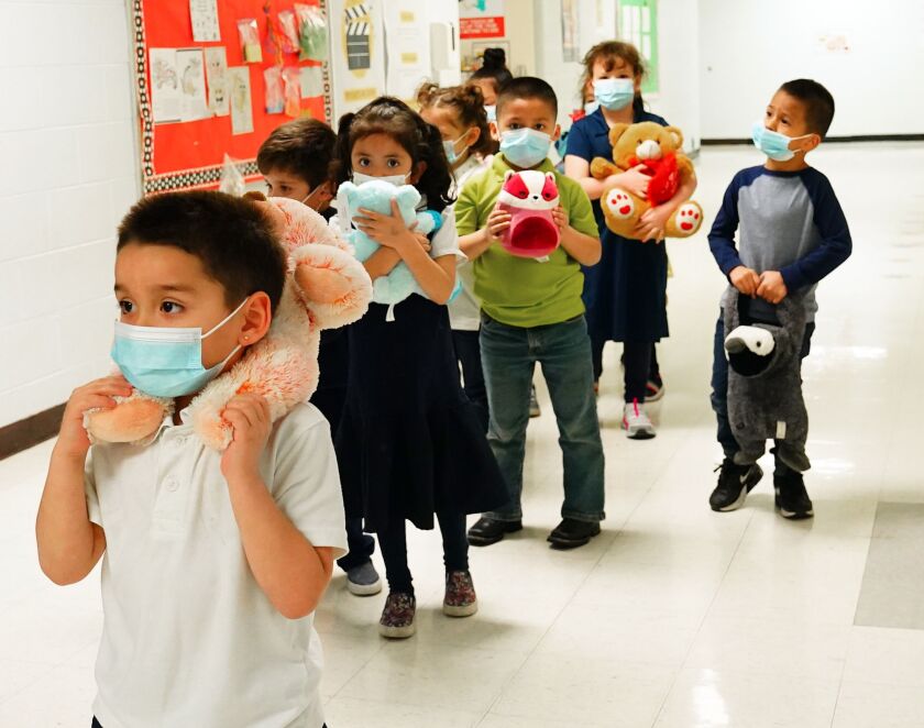 Eli Whitney Elementary students brought stuffed animals to a teddy bear check-up clinic Thursday in Chicago Thursday, April 27, 2023.