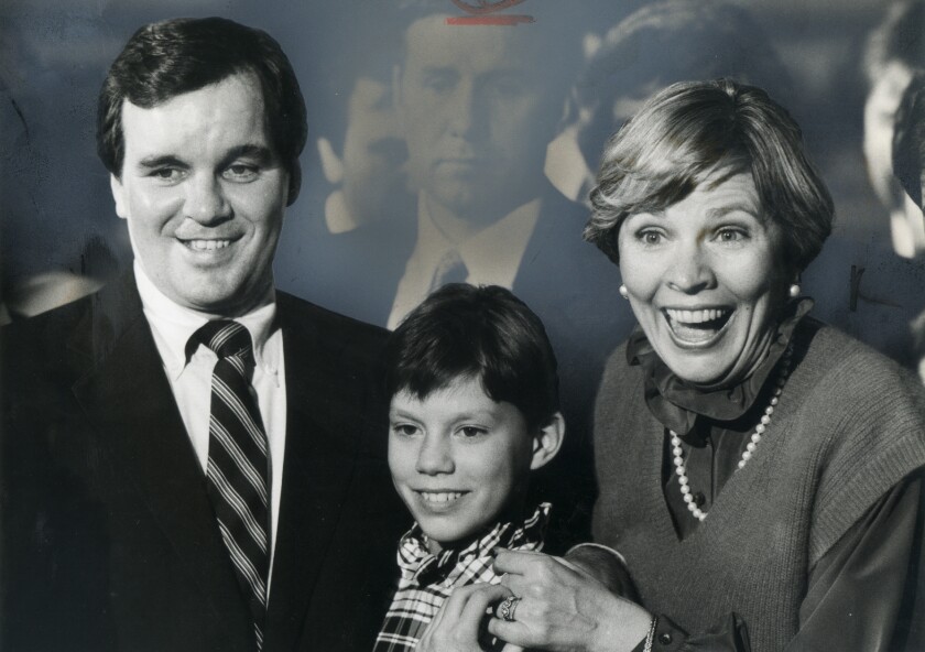 Richard M., Maggie and Nora Daley at Richard M. Daley's victory over the Republican candidate for state's attorney, Richard J. Brzezcek.