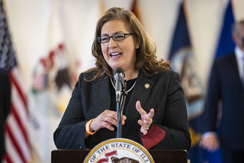 Linda Chapa LaVia, then director the Illinois Department of Veterans’ Affairs, in November.