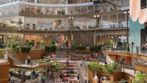 Computer rending shows the proposed atrium floor for Google's Chicago headquarters.