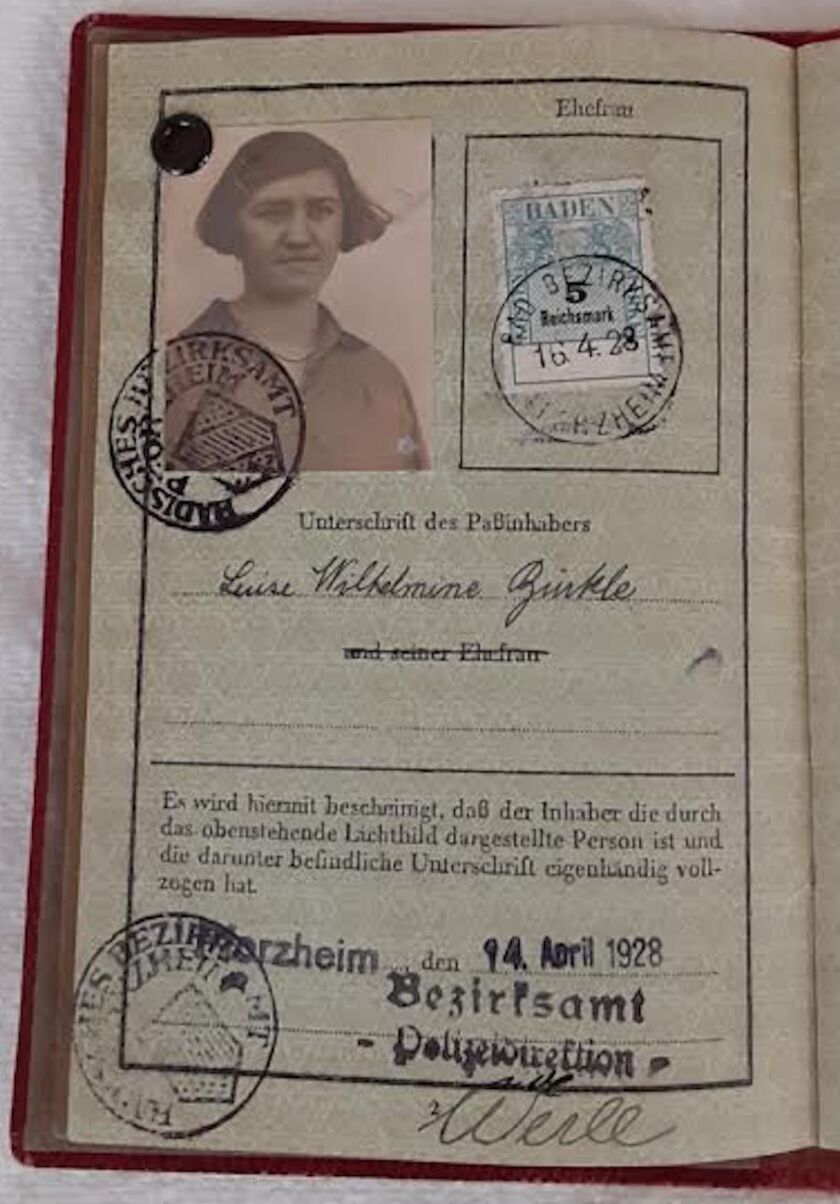 Louise Burkle Schaaf’s 1928 German passport.