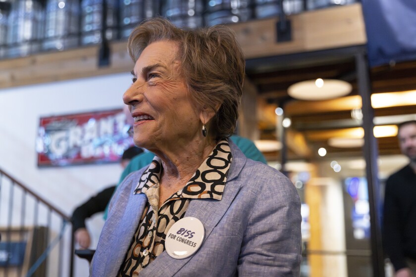 Retiring U.S. Rep. Jan Schakowsky attends Daniel Biss' election night party Tuesday after endorsing him to replace her in Congress. | Manuel Martinez/WBEZ