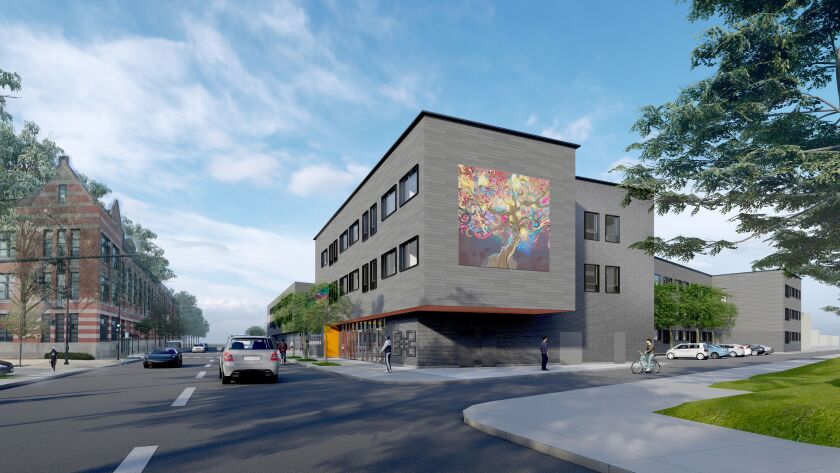 A rendering of the mixed-income development that nonprofit Preservation of Affordable Housing is building on vacant land in East Garfield Park.