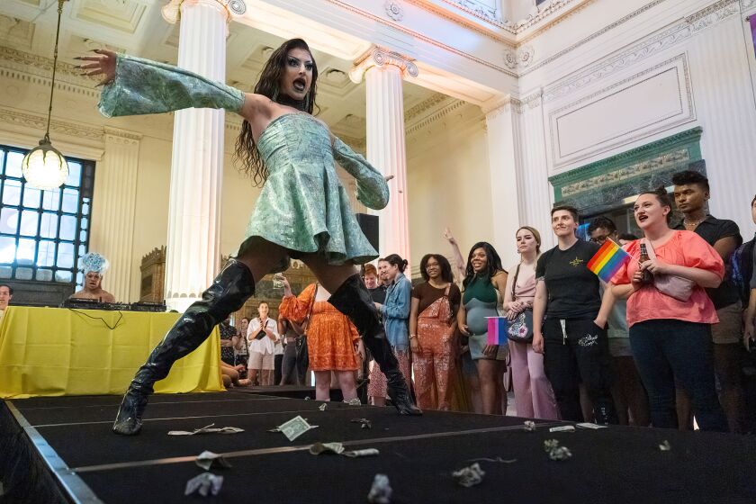 Kitty Banks performs at Pride Night drag show at the Shedd Aquarium