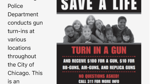 A promotion for the Chicago Police Department's gun turn-in program.