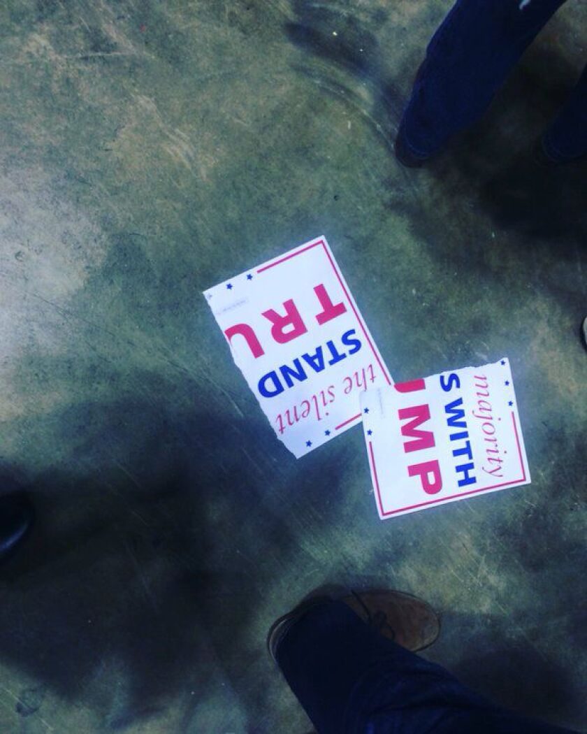 Torn Trump sign at UIC rally | Tina Sfondeles/Chicago Sun-Times