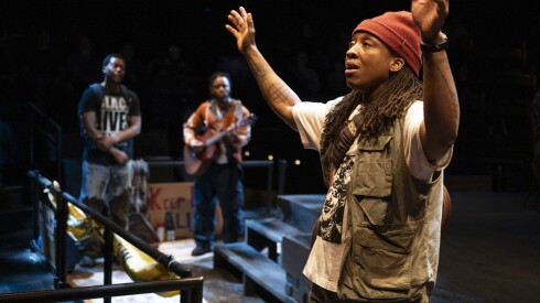Esco Jouléy appears with ensemble members Namir Smallwood and Jon Michael Hill in "Windfall."