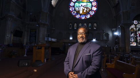 Pastor Marshall Elijah Hatch Sr., poses for a portrait at New Mount Pilgrim Missionary Baptist Church at 4301 W Washington Blvd. on October 27, 2025. | Manuel Martinez/WBEZ