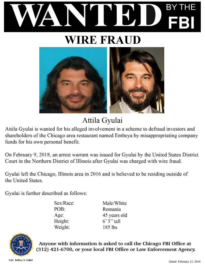 FBI wanted poster for Attila Gyulai