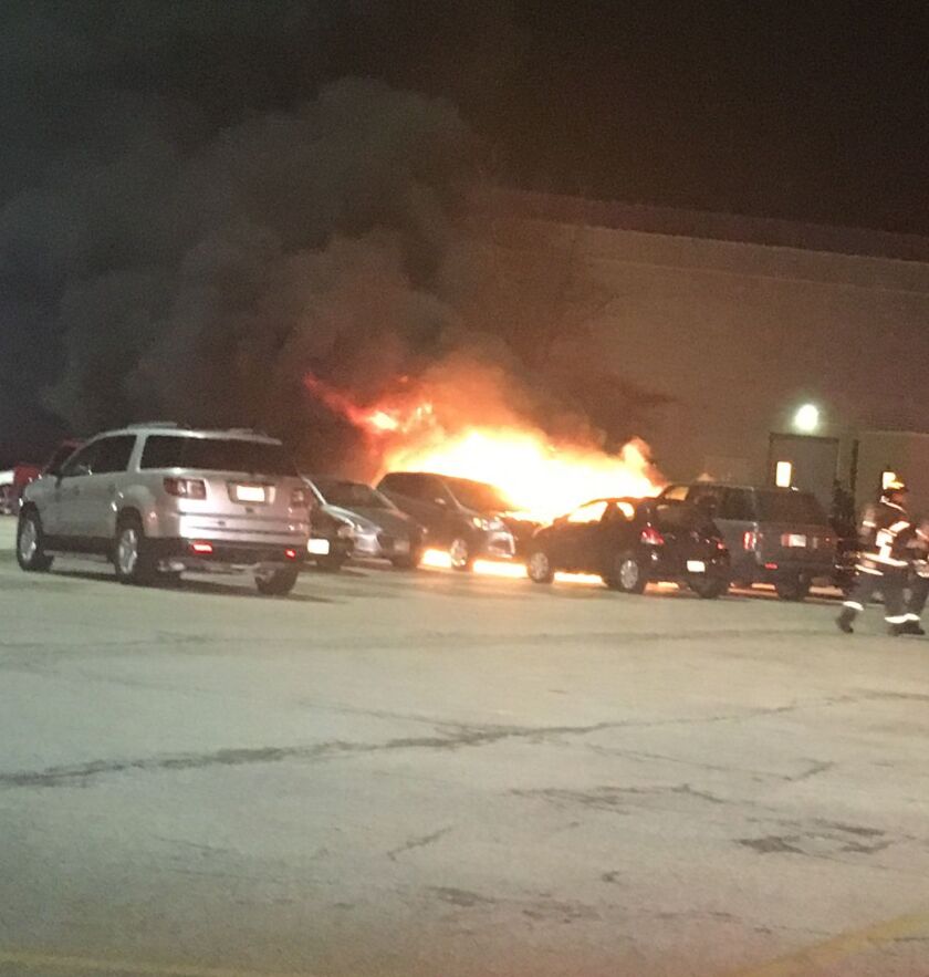 Four vehicles were damaged in a fire Feb. 21 in the parking lot of Orland Square Mall in Orland Park. | Orland Park Fire Protection District
