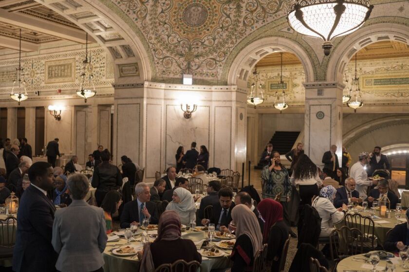 About 200 hundred people attended the annual iftar meal with Mayor Rahm Emanuel at the Chicago Cultural Center on May 7, 2019 | Pat Nabong/For The Sun-Times