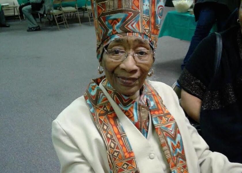 Zetta Mae Washington Pierce made the African-inspired headdress and accessories she’s seen wearing here. | Provided photo