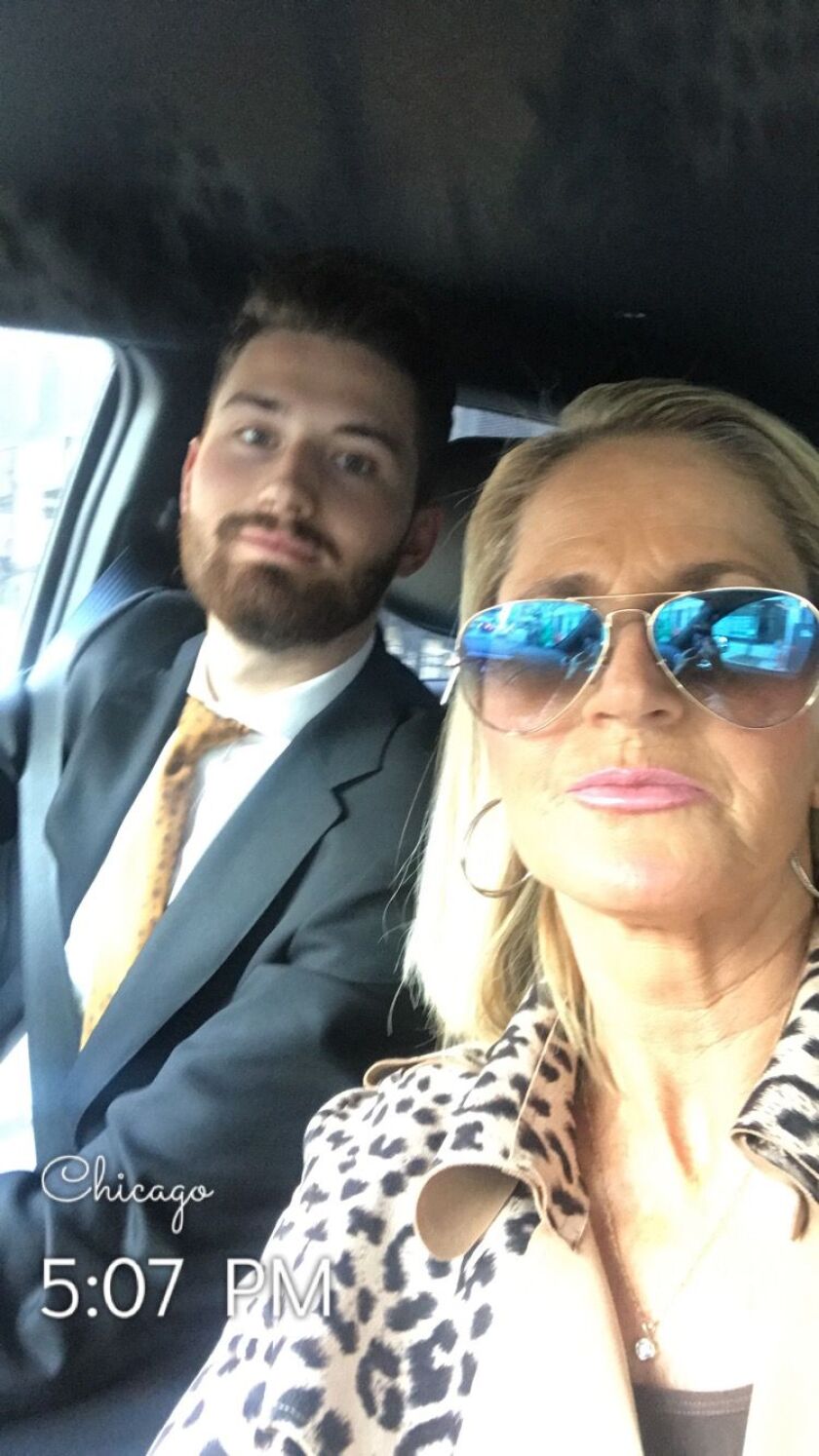 Brendan Perlini and his mother, Vicki, take a selfie while heading to a Blackhawks game last season. | Provided