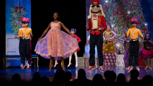 Nutcracker (Christian Koehler) and Clara (Asha Reynolds-Stewart) in Hyde Park School of Dance's "Nutcracker"
