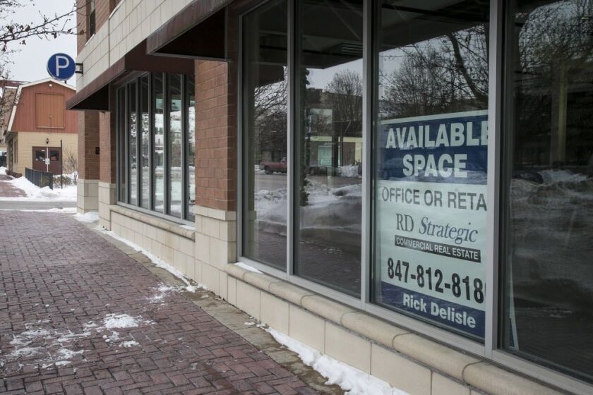 A storefront sits vacant in the 2700 block of Sheridan Road in Zion. | Ashlee Rezin / Sun-Times