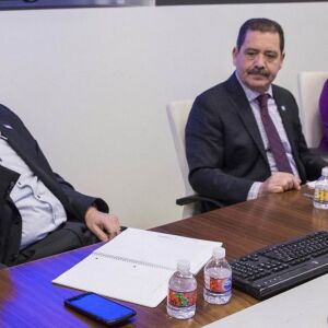 The three U.S. House 4th district Democratic primary candidates (from left): Chicago police Officer Richard Gonzalez, Cook County Commissioner Jesus “Chuy” Garcia and activist Sol Flores. | Richard Hein / Sun-Times