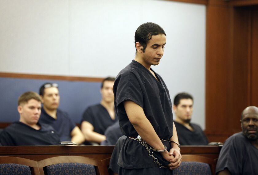 Saudi Arabian air force sergeant Mazen Alotaibi appears in court Wednesday, Jan. 28, 2015, in Las Vegas. Alotaibi will serve at least 35 years in Nevada state prison after being found guilty of kidnapping and sexually assaulting a 13-year-old boy at a Las