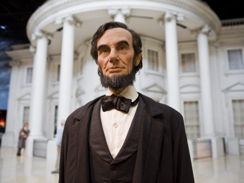 Figure of Lincoln outside a mock White House at the Abraham Lincoln Presidential Library and Museum in Springfield in 2012.