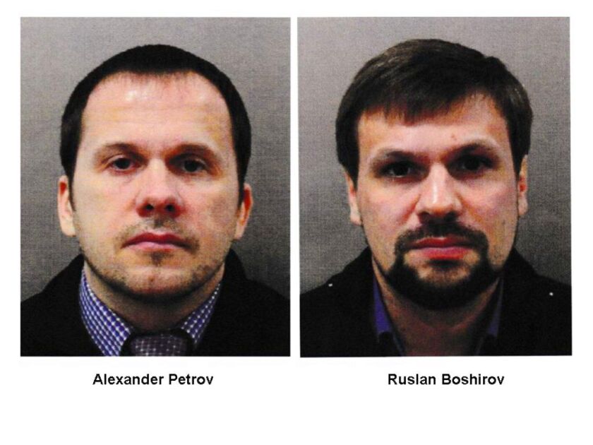 British prosecutors have charged two Russian men, Alexander Petrov and Ruslan Boshirov, with the nerve agent poisoning of ex-spy Sergei Skripal and his daughter Yulia in the English city of Salisbury. | Metropolitan Police via AP