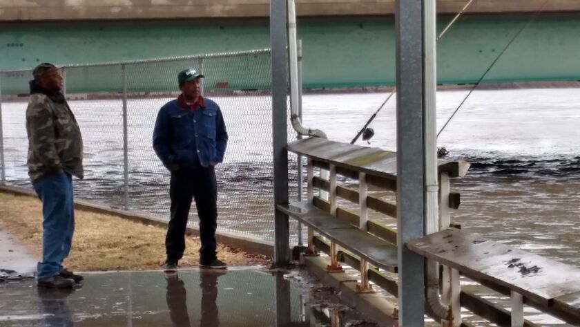 Fisherman’s shelter below the Kankakee Dam on Feb. 20, 2018.<br>Credit: Dale Bowman