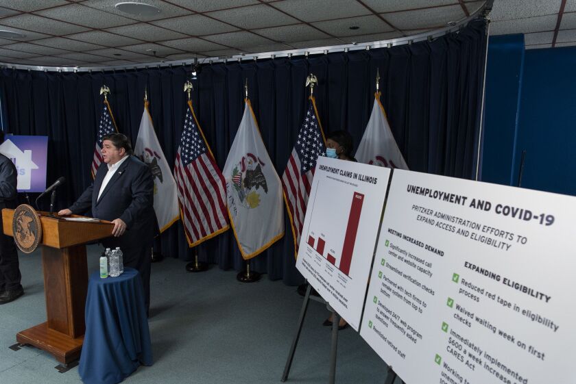 Gov. J.B. Pritzker at a daily update on the coronavirus on April 13, 2020.