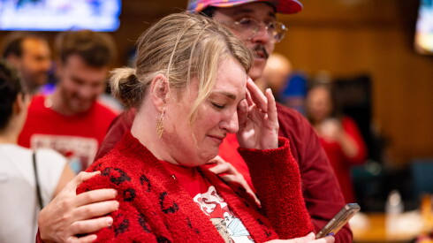 Jennifer Pearl gets emotional after hearing the vote results.