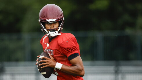 Montini’s Israel Abrams (7) works a drill during preseason practice.