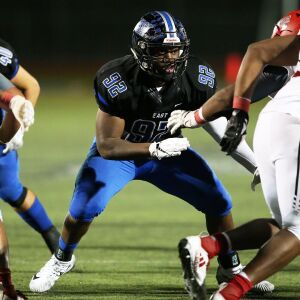 Lincoln-Way East’s Dylan Shelton (92). Allen Cunningham/For the Sun-Times.