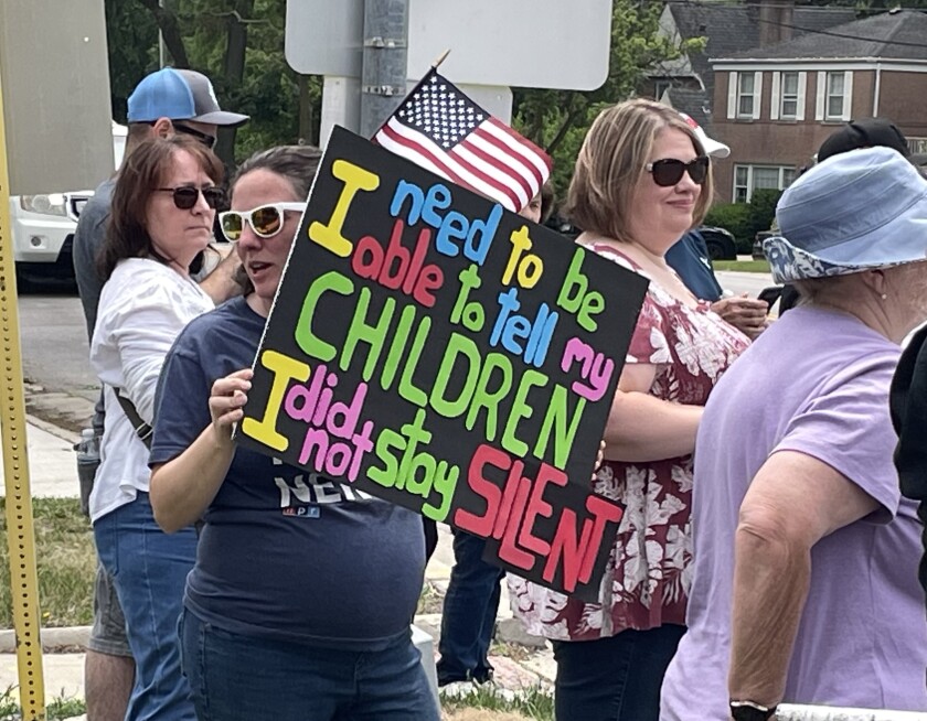 A protester at Saturday