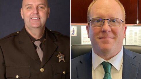 Stephenson County Sheriff Steve Stovall (left) is defending Chief Deputy Sheriff Andrew Schroeder (right), who joined the Oath Keepers in 2010. 