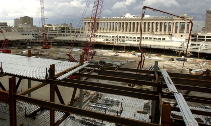 Soldier Field renovations under way in 2002.