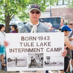 Talbert Shinsako at Saturday’s rally. | James Foster/For the Sun-Times