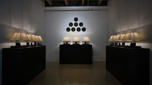 Ceramic table lamps and wall works by artist Arina Erdélyi are displayed for her exhibition, "Arrangements," during Chicago Exhibition Week at Volume Gallery.