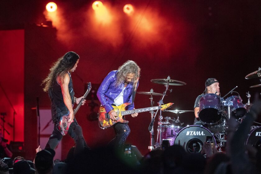 Metalica performs at the T Mobile Stage, during the first day of Lollapalooza at Grant Park, Thursday, July 28, 2022.