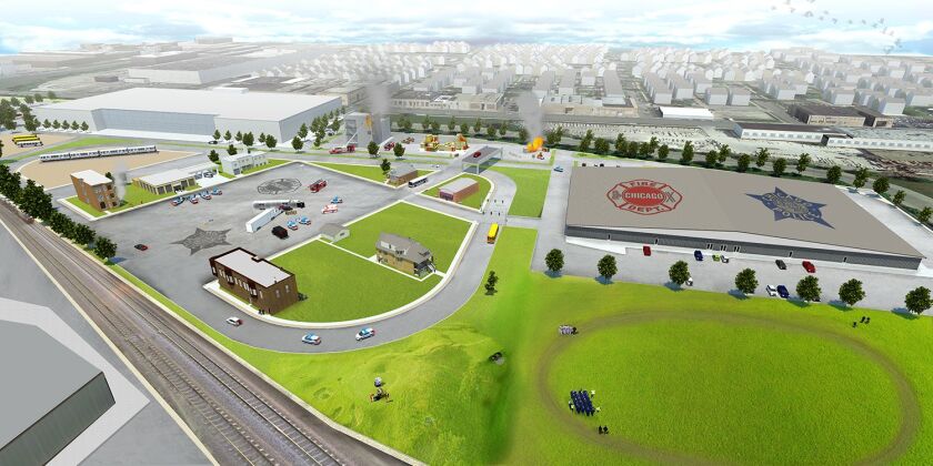An artist’s rendering of the city of Chicago’s planned public safety training campus in West Garfield Park, to replace the city’s police and fire training academies. | City Hall
