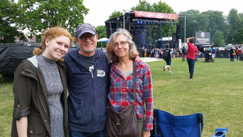 Emma Gabor, left, with father Al and mother Nancy of the Evanston suburb. | Talia Beechick/For the Sun-Times