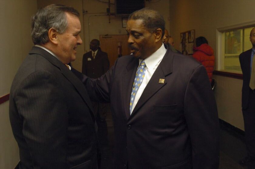 Robert Vaughn (right) with then-Mayor Richard M. Daley at Pilgrim Baptist Church in January 2007. | Brian Jackson / Sun-Times