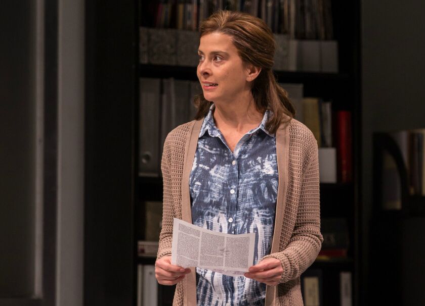 Jeanine Serralles plays Gloria in the Goodman Theatre production of Branden Jacobs-Jenkins’ play, “Gloria.” (Photo: Liz Lauren)