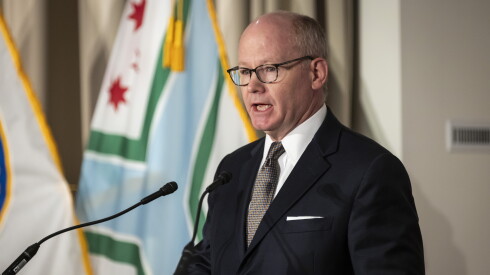 Illinois Senate President Don Harmon speaks after watching Eileen O’Neill Burke get sworn in as the Cook County State's Attorney during an event at The Ivy Room in River North, Monday, Dec. 2, 2024