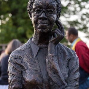 The newly unveiled Gwendolyn Brooks’ sculpture at the Gwendolyn Brooks Park. | Erin Brown/For the Sun-Times
