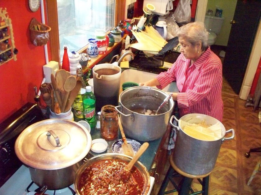 Josefina Mendoza de Sanchez making tamales in 2007. | family photo