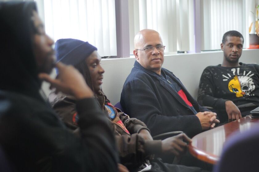 Tio Hardiman, president and founder of Violence Interrupters, conducting a “peace circle” with gang members. | Victor Hilitski / Sun-Times