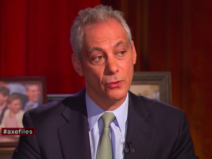 Mayor Rahm Emanuel appears on “The Axe Files” with David Axelrod Saturday on CNN. | Screen-grab of CNN livestream