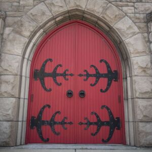 A door at St. Peter’s Church on Belmont Avenue in Boystown. | Colin Boyle/Sun-Times