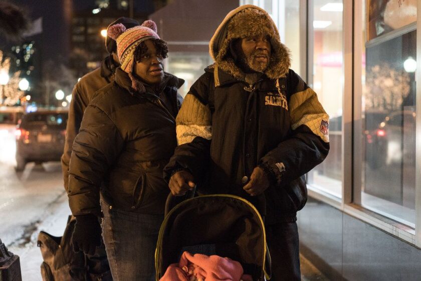 <br>Homeless Army veteran Woodrow Wilson Jr. seen downtown with his girlfriend Olivia, and daughter Olivia, after selling two of the savings bonds that he pawned decades ago that were returned to him on January 5, 2018. | Max Herman/For the Sun-Times.