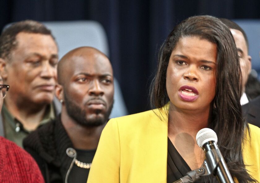 Cook County State’s Attorney Kim Foxx answers questions from the media Saturday during a press conference at Rainbow PUSH. | Leslie Adkins/For the Sun-Times. File Photo.