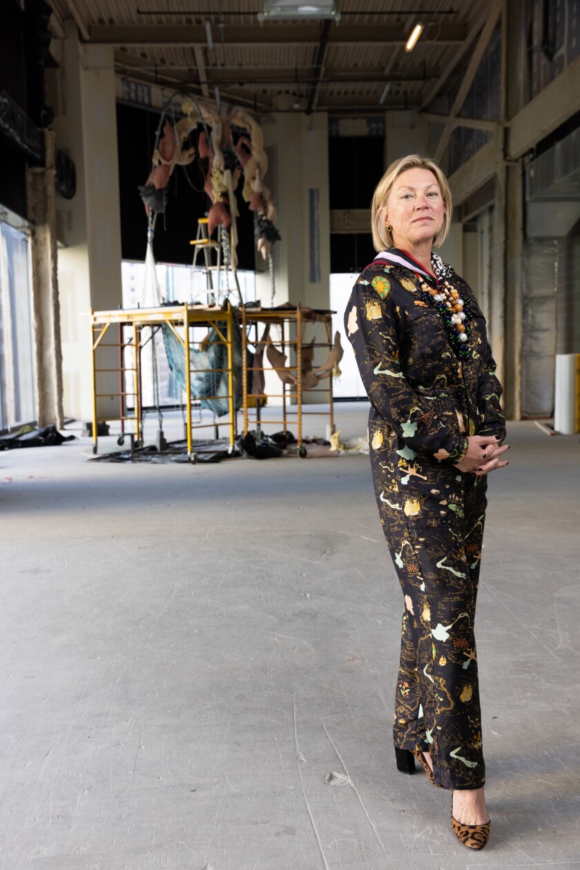 Nora Daley, Chair of the Chicago Architecture Biennial, poses for a portrait at a storefront on Michigan Ave on October 31, 2025.