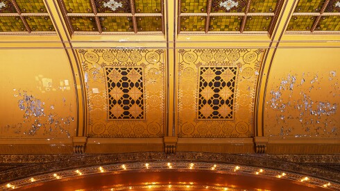 A view of the peeling paint on the atrium walls at the Auditorium Theatre.